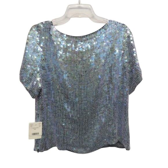 Doncaster Vintage Sequin Top Silk Blue Mermaid Vibes Size 14 - New with tags - Picture 1 of 4